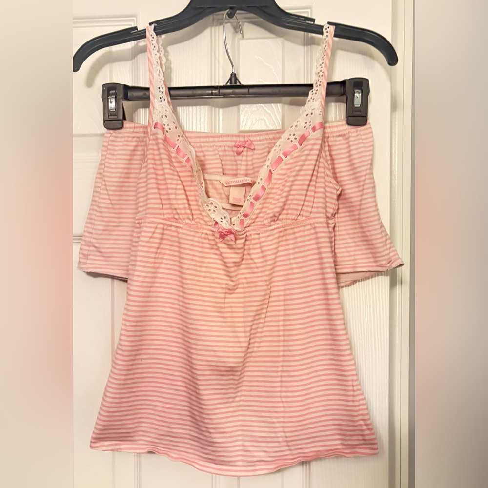 Victoria's Secret Vintage Pink Lace Striped Cami Set 🩷SOLD🩷